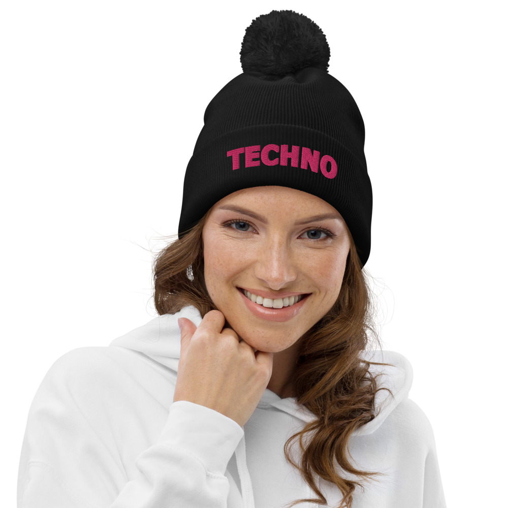 Bonnet à pompon techno rose