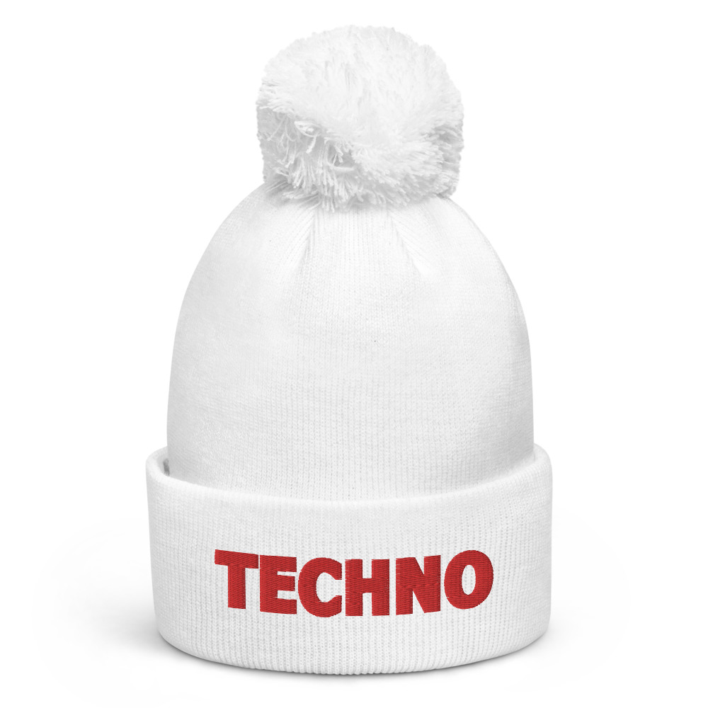Bonnet à pompon techno rouge