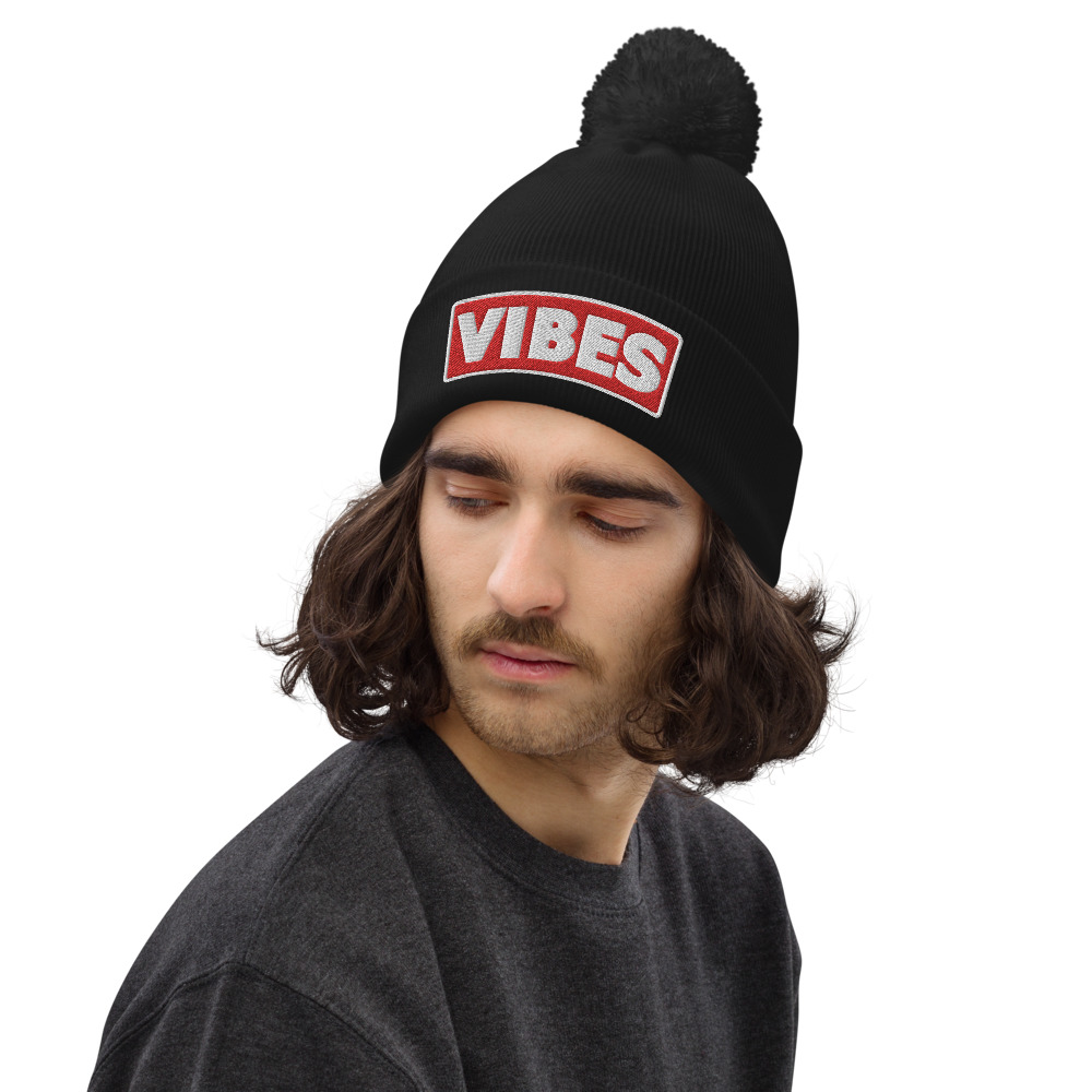 Bonnet à pompon VIBES rouge